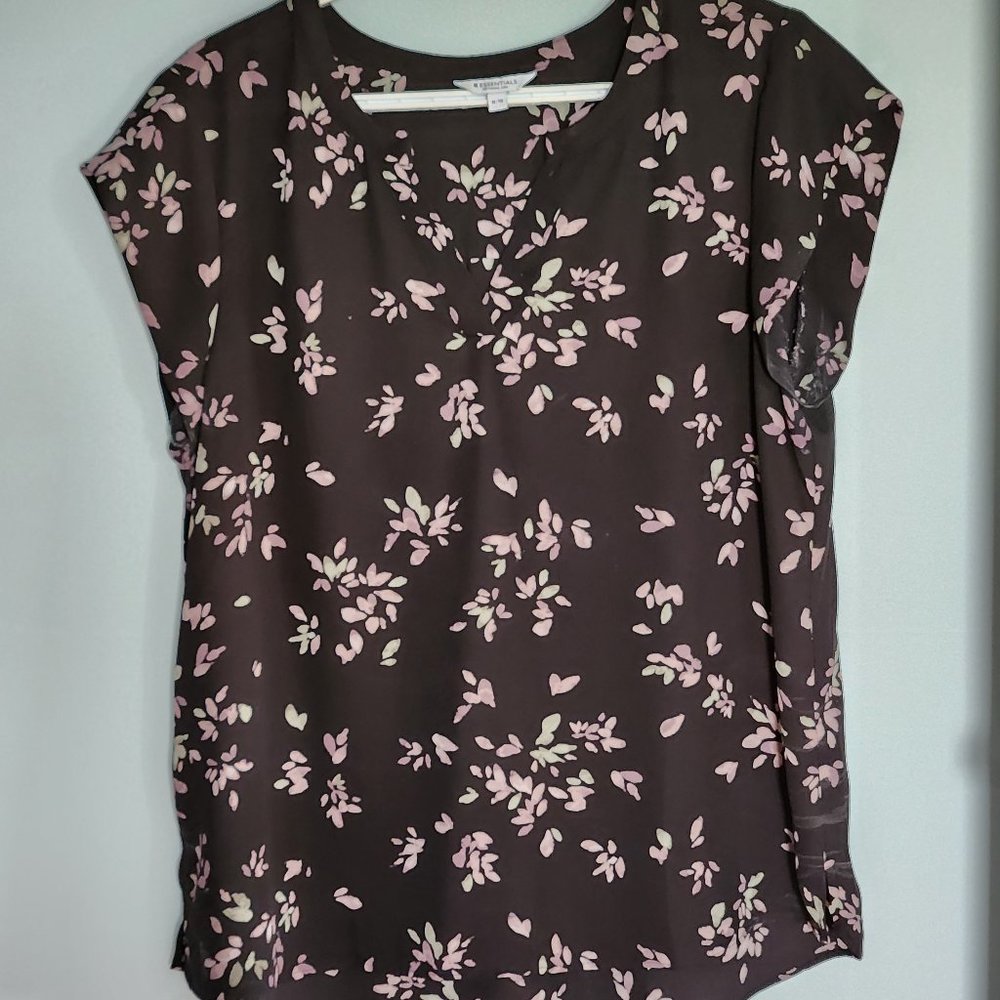 Black Blouse with Floral Accents